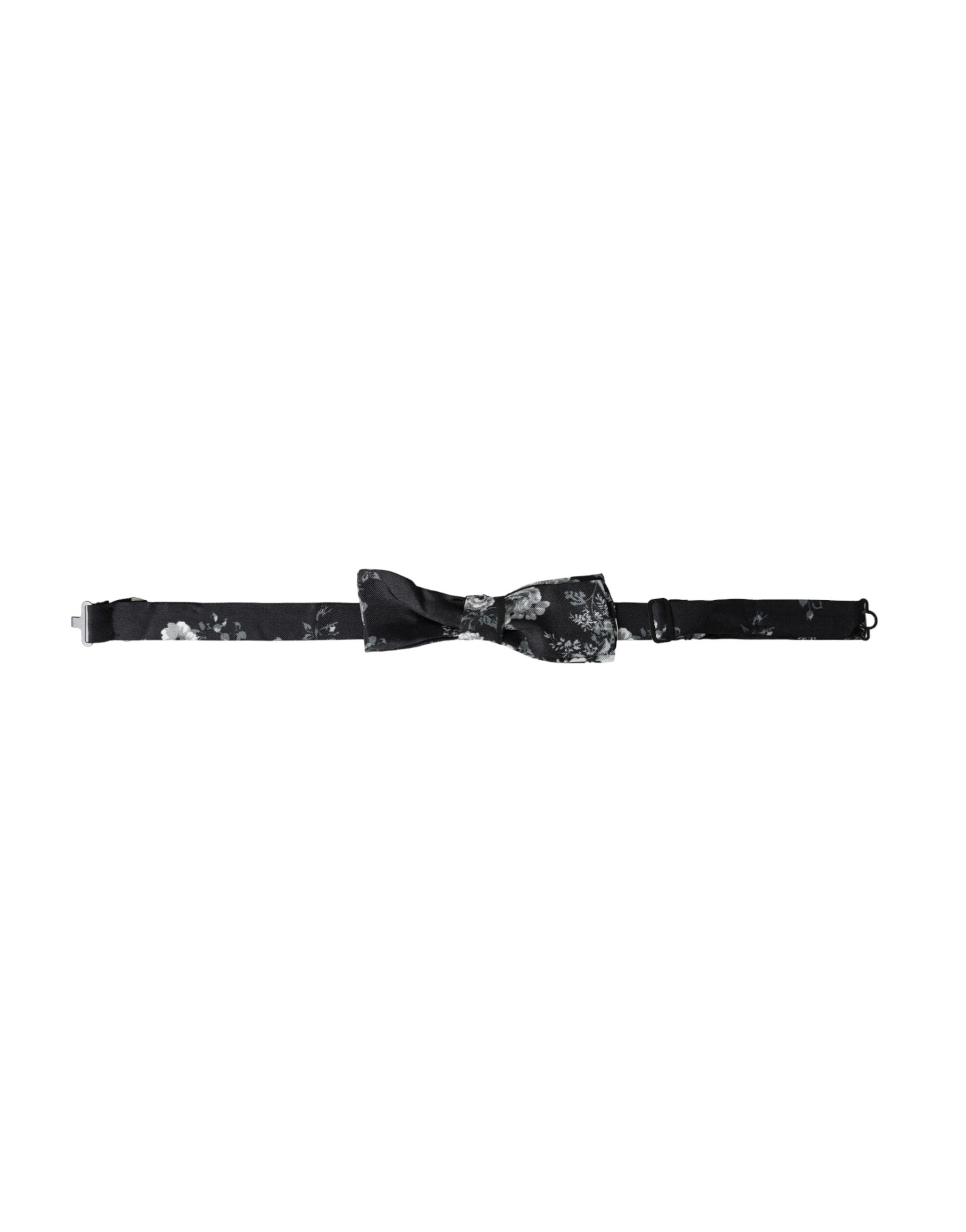 Black floral fantasy adjustable neck bow tie by Dolce & Gabbana, featuring a vibrant floral pattern and classic bow shape.