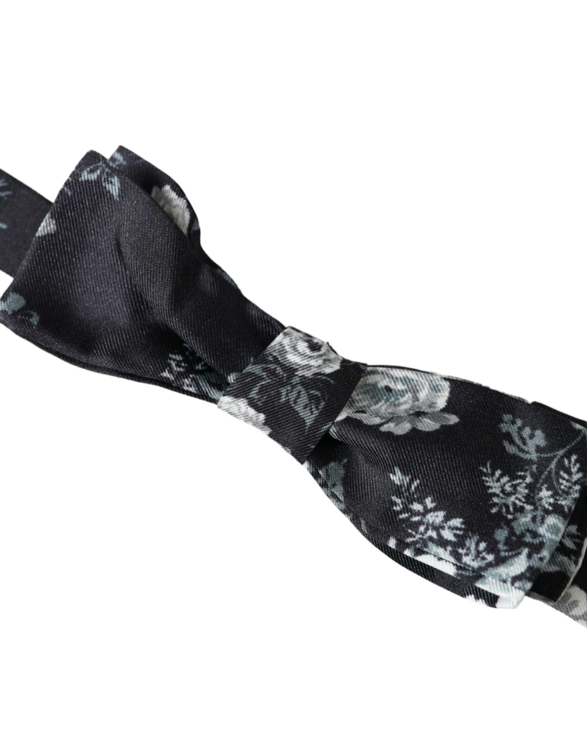 Black floral fantasy adjustable neck bow tie by Dolce & Gabbana with a floral pattern and classic shape.