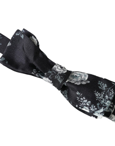 Black floral fantasy adjustable neck bow tie by Dolce & Gabbana with a floral pattern and classic shape.
