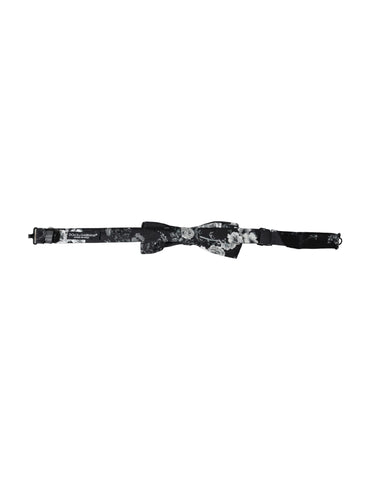 Black floral fantasy adjustable neck men's bow tie by Dolce & Gabbana featuring a stylish floral pattern and classic bow tie shape.
