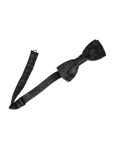 Black silk patterned adjustable men's bow tie by Dolce & Gabbana, featuring a sleek, elegant design with a classic shape.