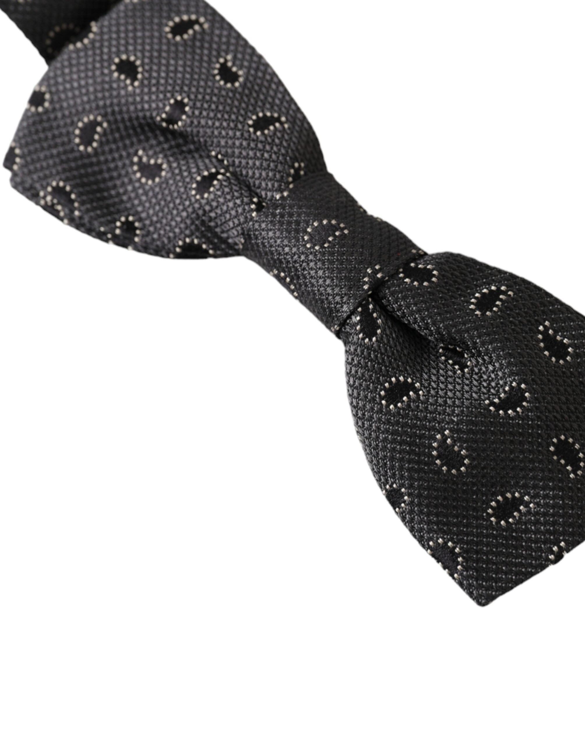 Black silk patterned adjustable men's bow tie by Dolce & Gabbana, showcasing elegant design and classic style.