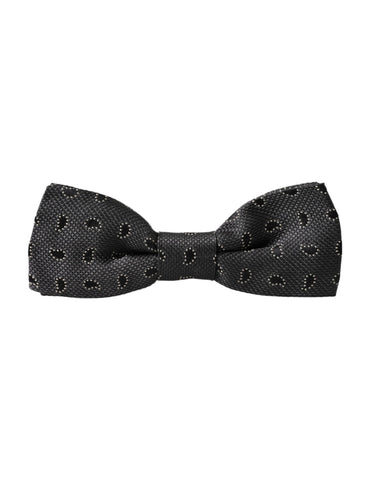 Black silk patterned adjustable men's bow tie from Dolce & Gabbana, featuring a stylish and elegant design.