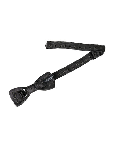 Dark Gray Silk Patterned Adjustable Neck Men Bow Tie