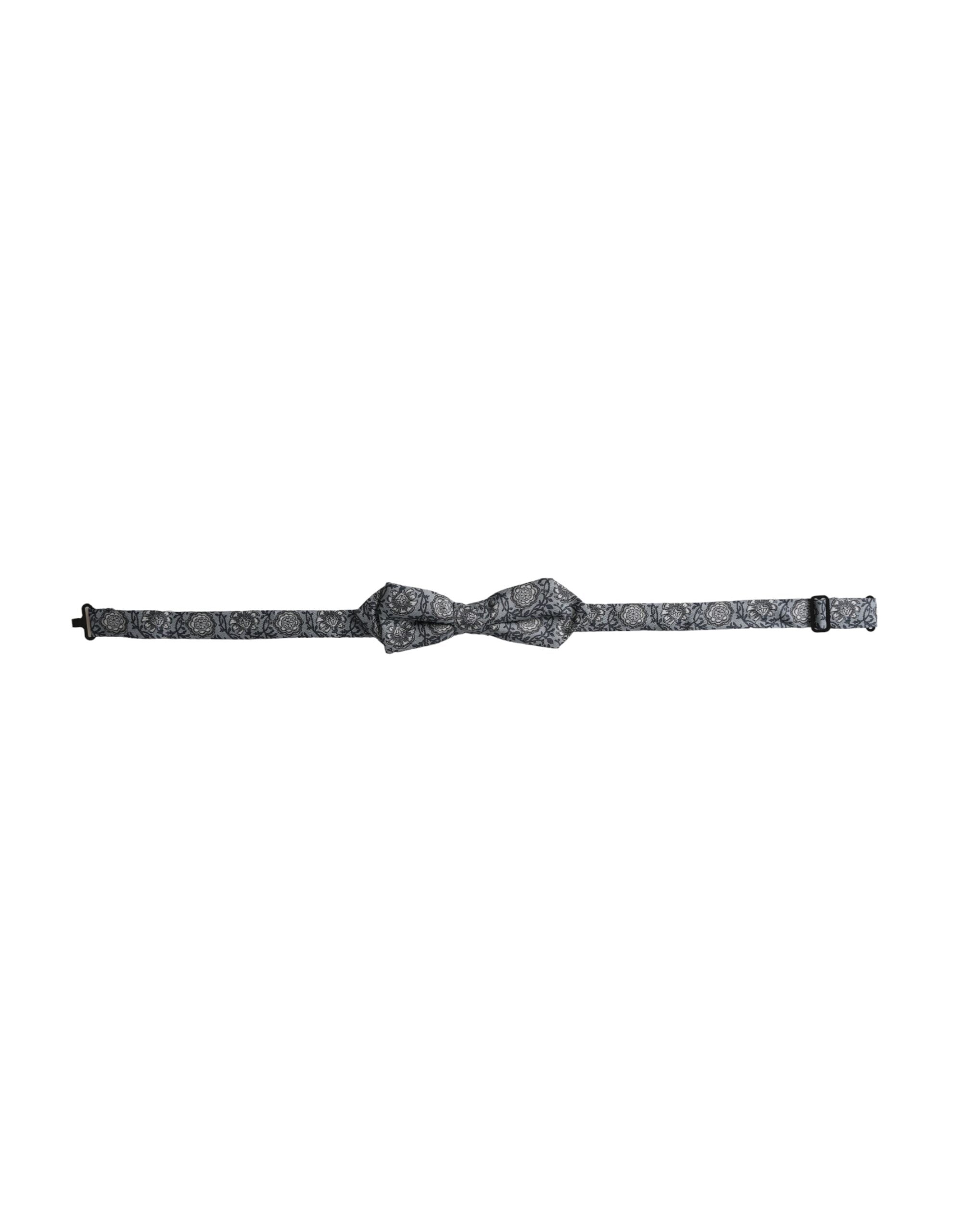 Gray silk patterned adjustable men's bow tie by Dolce & Gabbana, shown with classic design and elegant fabric.