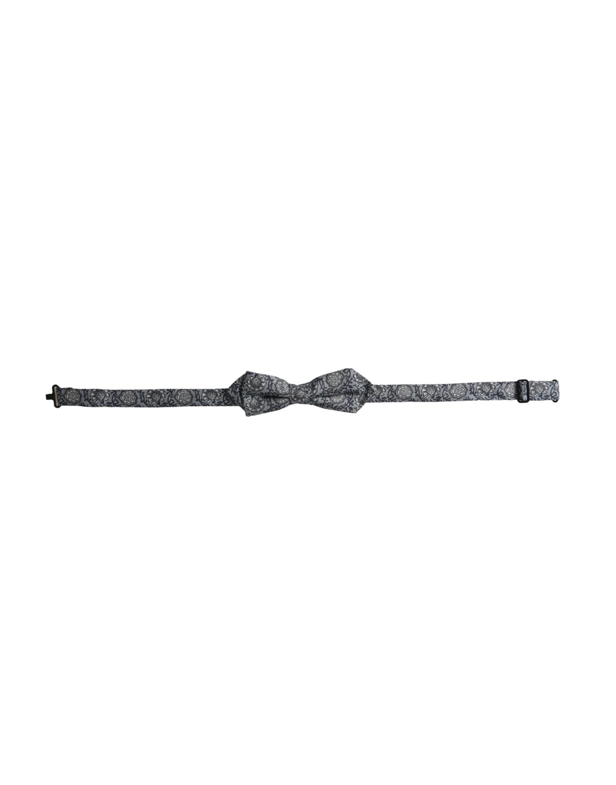Gray silk patterned adjustable men's bow tie by Dolce & Gabbana, shown with classic design and elegant fabric.