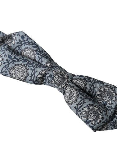 Gray silk patterned adjustable men's bow tie by Dolce & Gabbana, featuring elegant design and classic style.