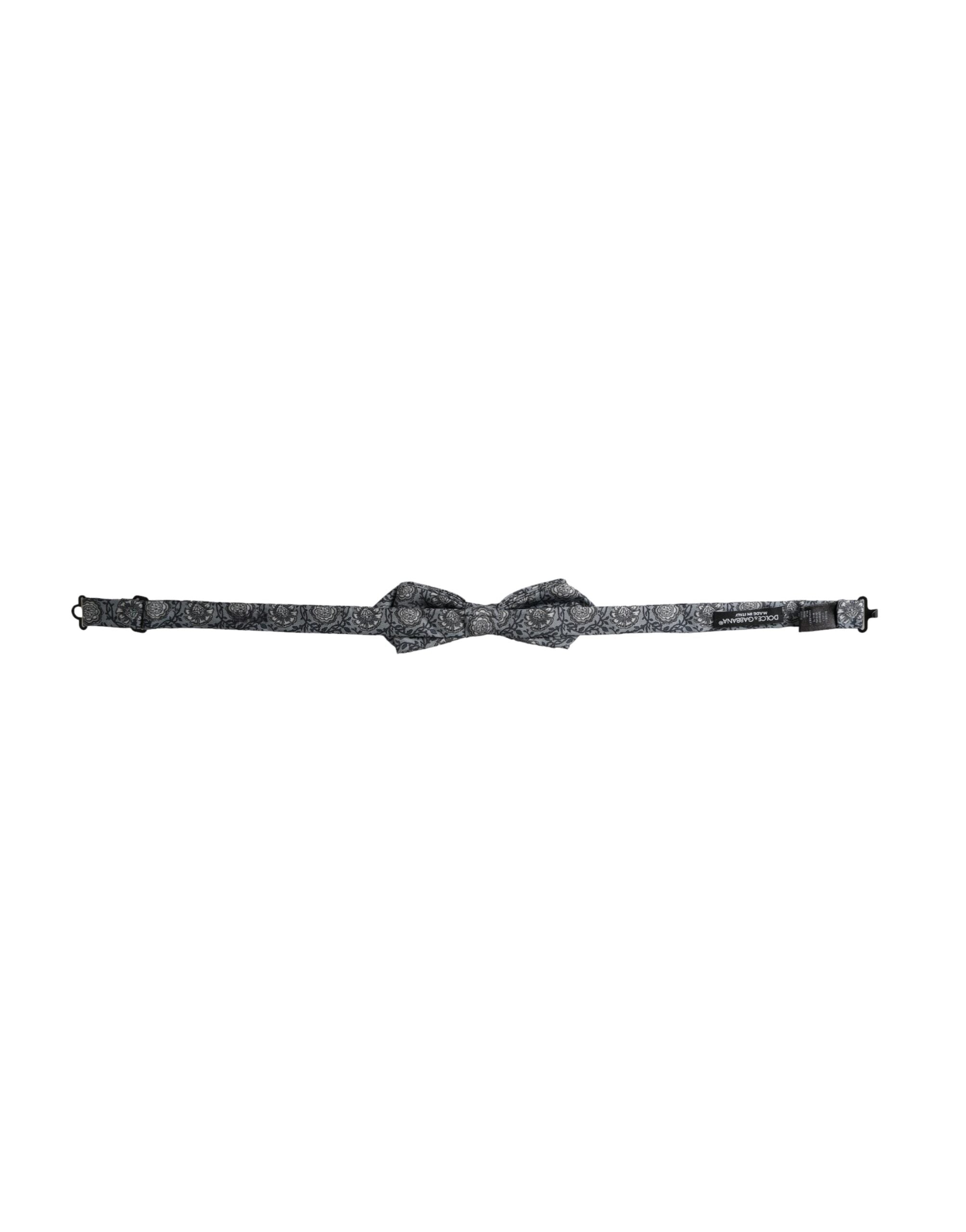 Gray silk patterned adjustable men's bow tie by Dolce & Gabbana, featuring a stylish and elegant design.