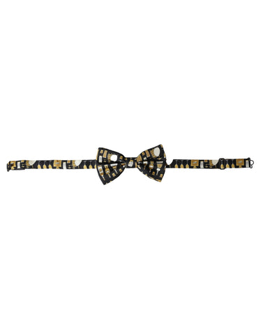 Black silk men's cocktail bow tie with adjustable neck strap, stylish accessory by Dolce & Gabbana.