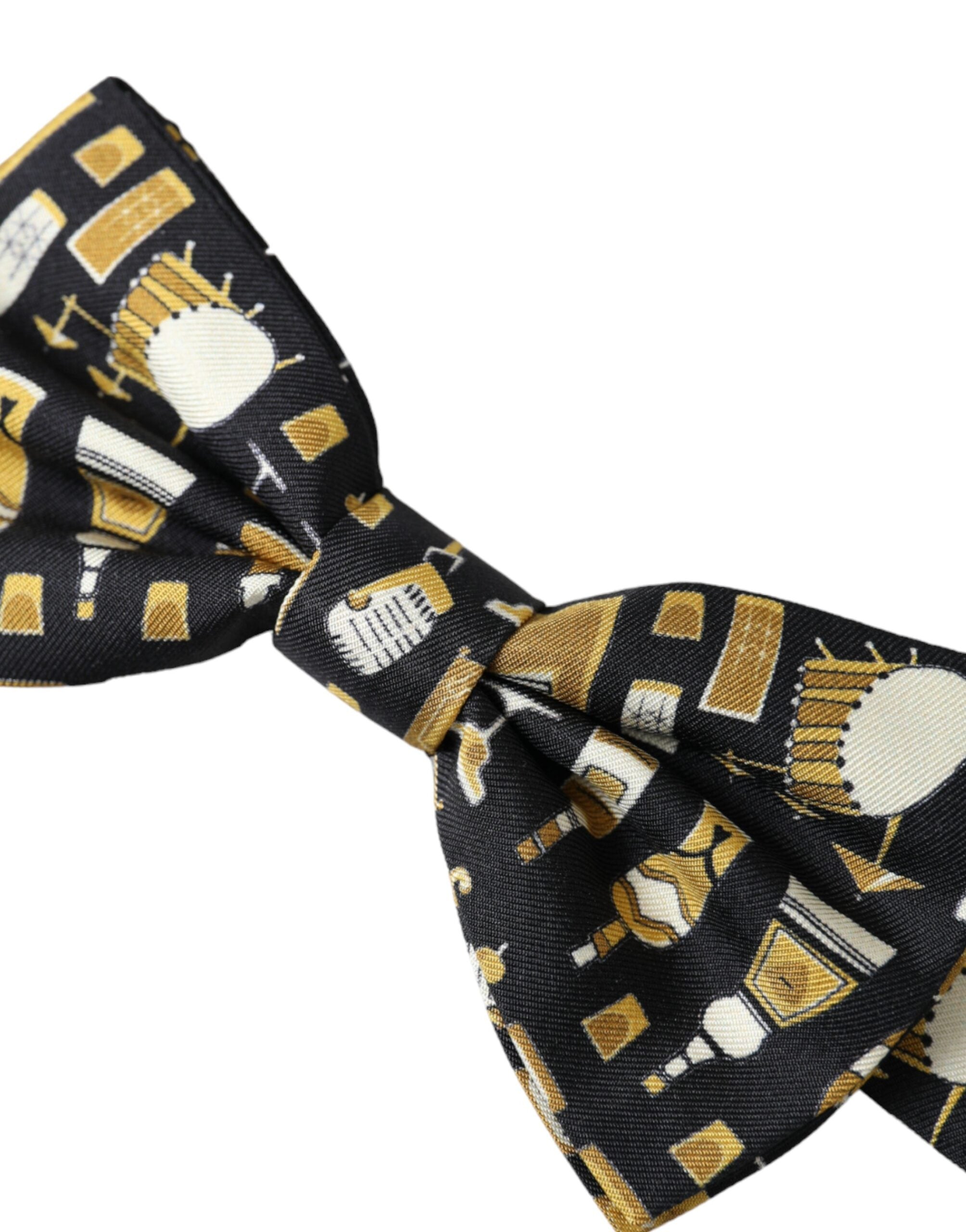 Black silk cocktail bow tie with adjustable neck strap, designed for men by Dolce & Gabbana.