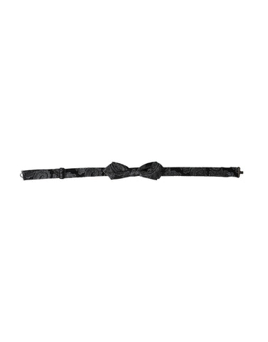 Black silk jacquard adjustable neck bow tie by Dolce & Gabbana, featuring intricate pattern and elegant design.
