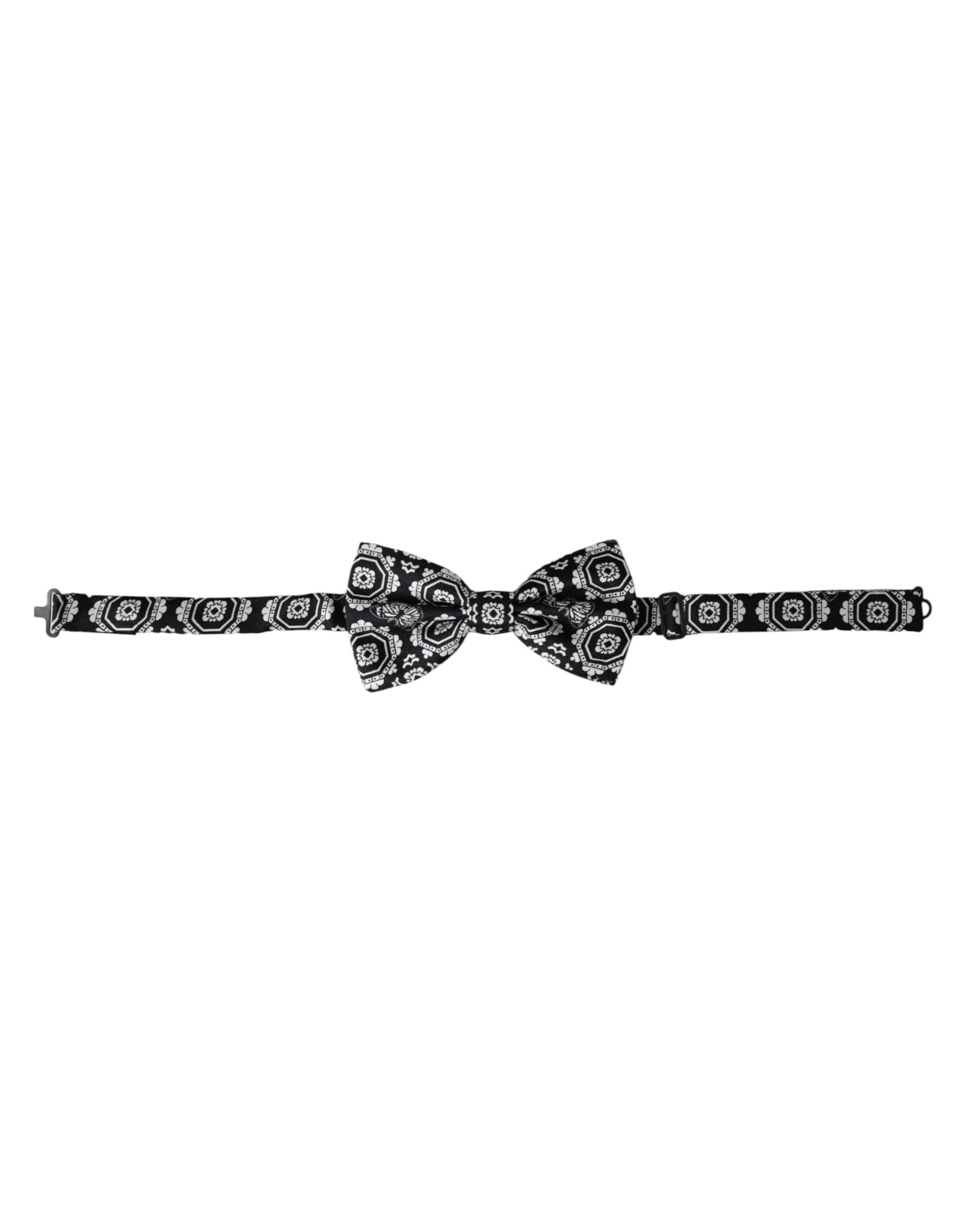 Black and white printed adjustable men's bow tie by Dolce & Gabbana, featuring a stylish pattern and classic design.