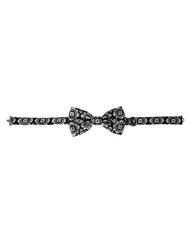 Black and white printed adjustable men's bow tie by Dolce & Gabbana, featuring a stylish pattern and classic design.