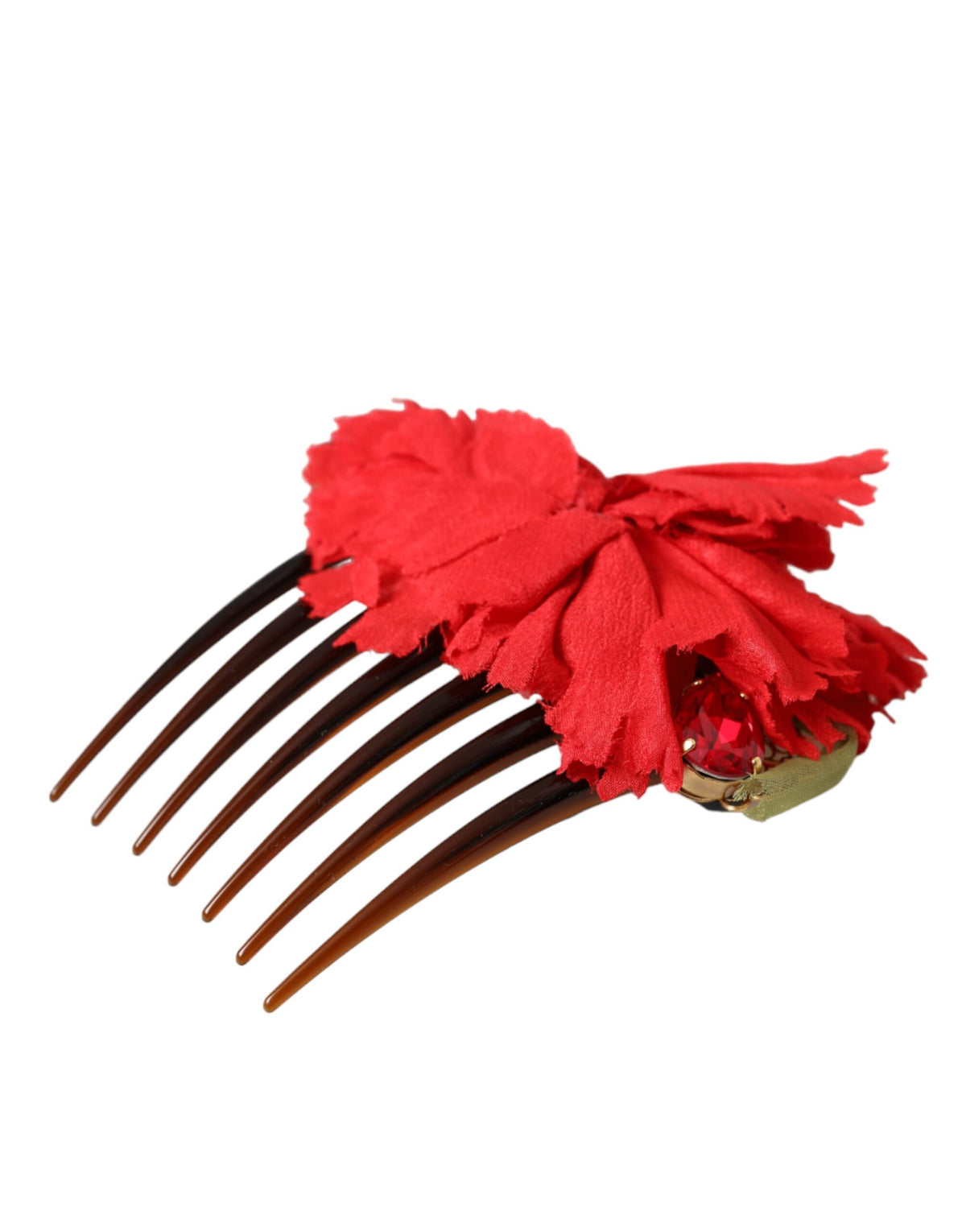Red silk floral gold brass women’s hair comb with intricate floral design by Dolce & Gabbana