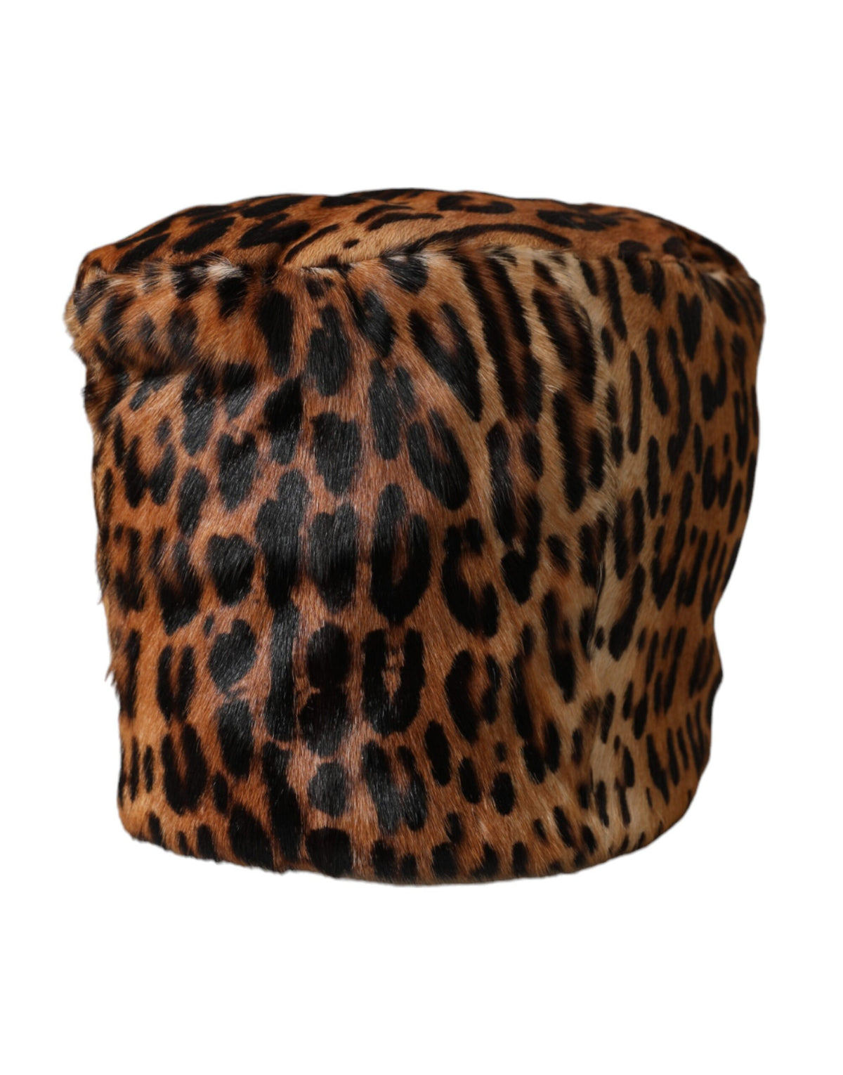 Brown leopard fur women's bucket hat by Dolce & Gabbana featuring a stylish, wide-brim design with animal print pattern.