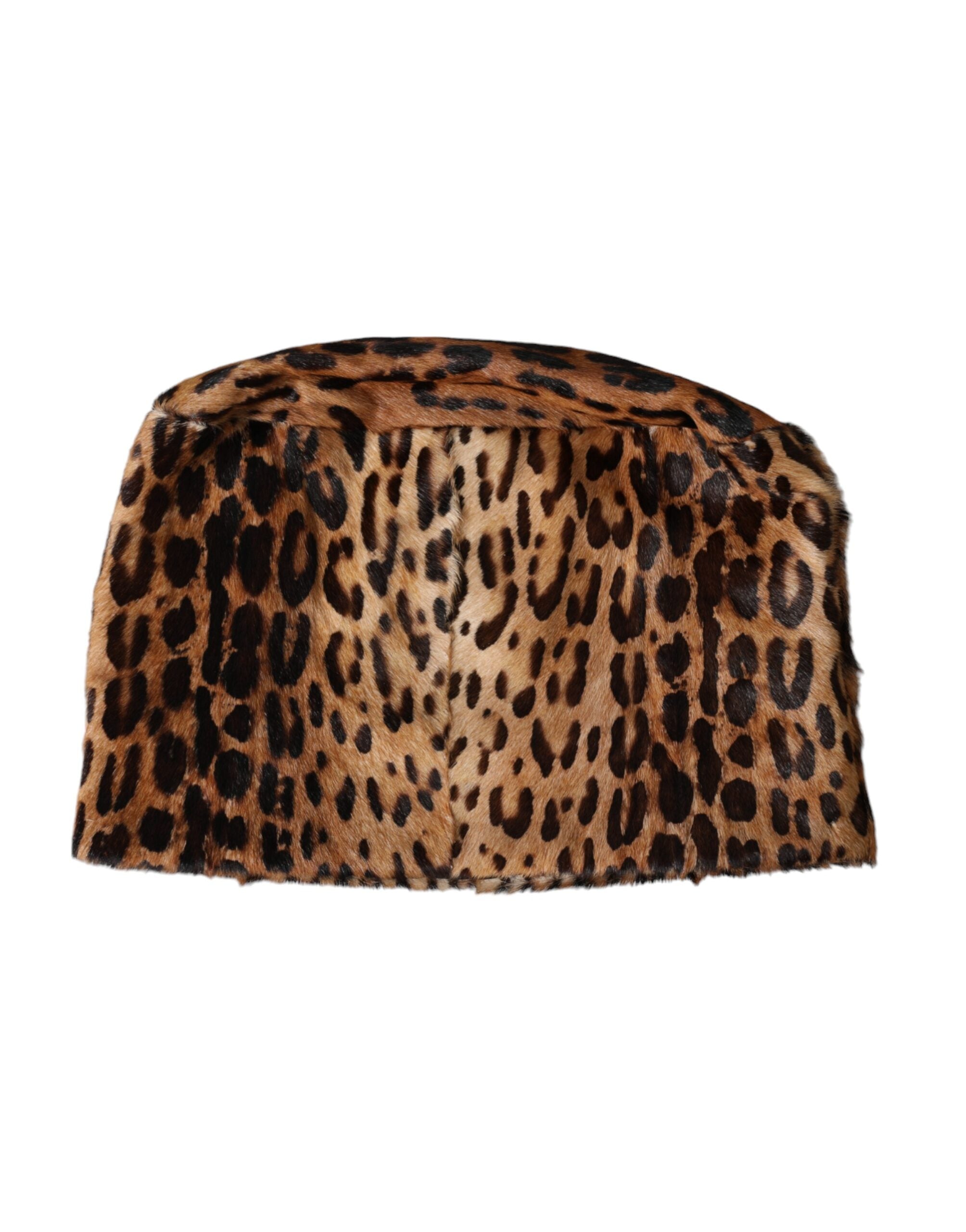Brown leopard fur bucket hat for women by Dolce & Gabbana, featuring a stylish leopard print and soft fur texture.