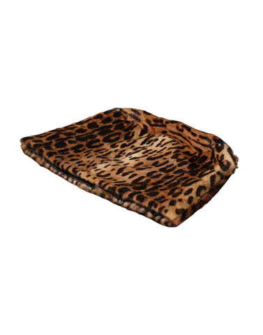 Brown leopard fur bucket hat for women by Dolce & Gabbana, featuring a stylish leopard print design.