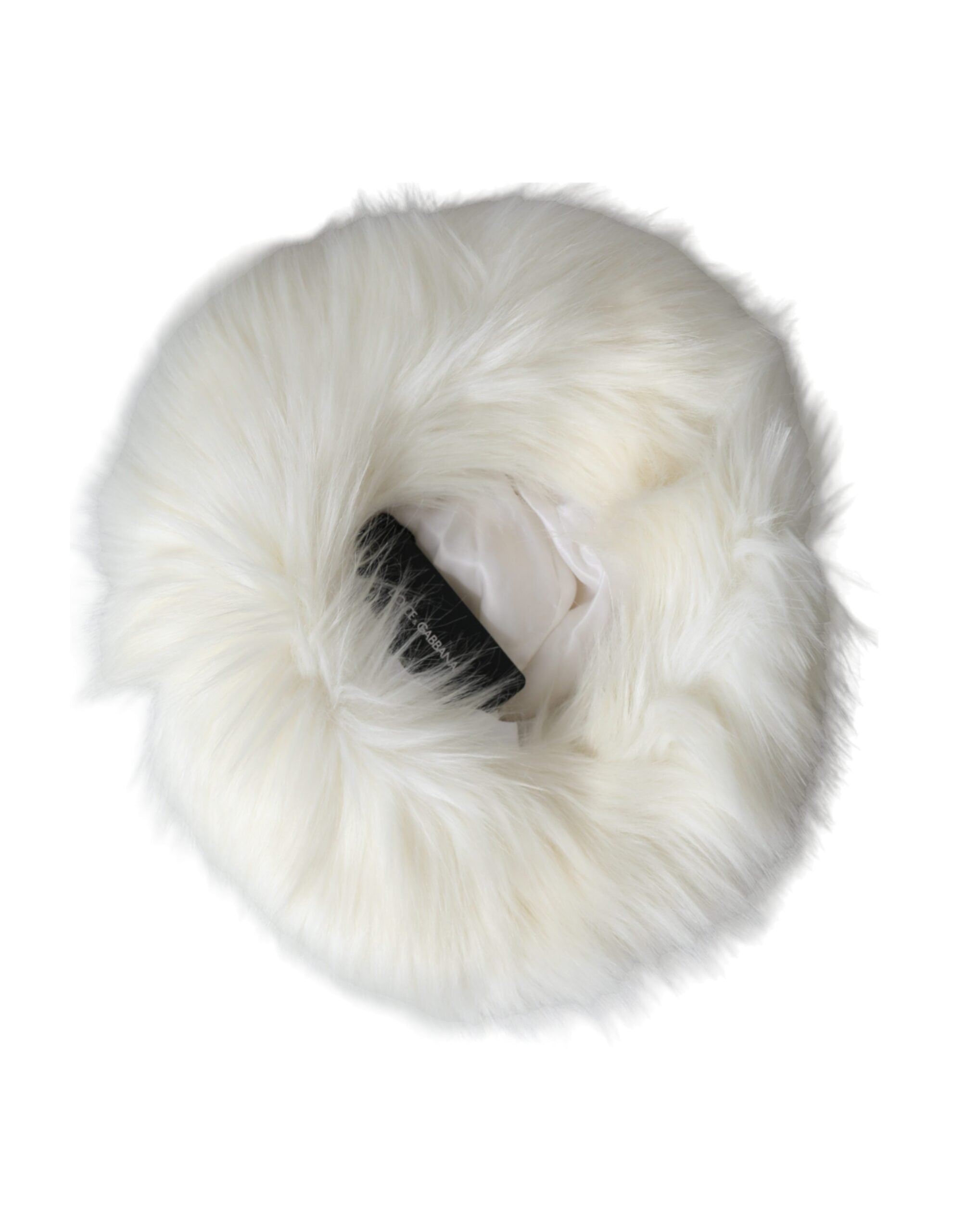 White acrylic fur women's bucket hat by Dolce & Gabbana with a soft, plush texture and stylish wide-brim design.