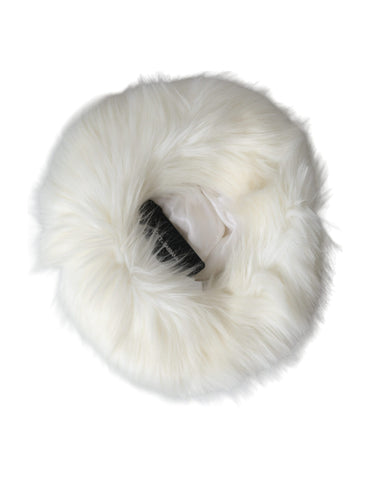 White acrylic fur women's bucket hat by Dolce & Gabbana with a soft, plush texture and stylish wide-brim design.