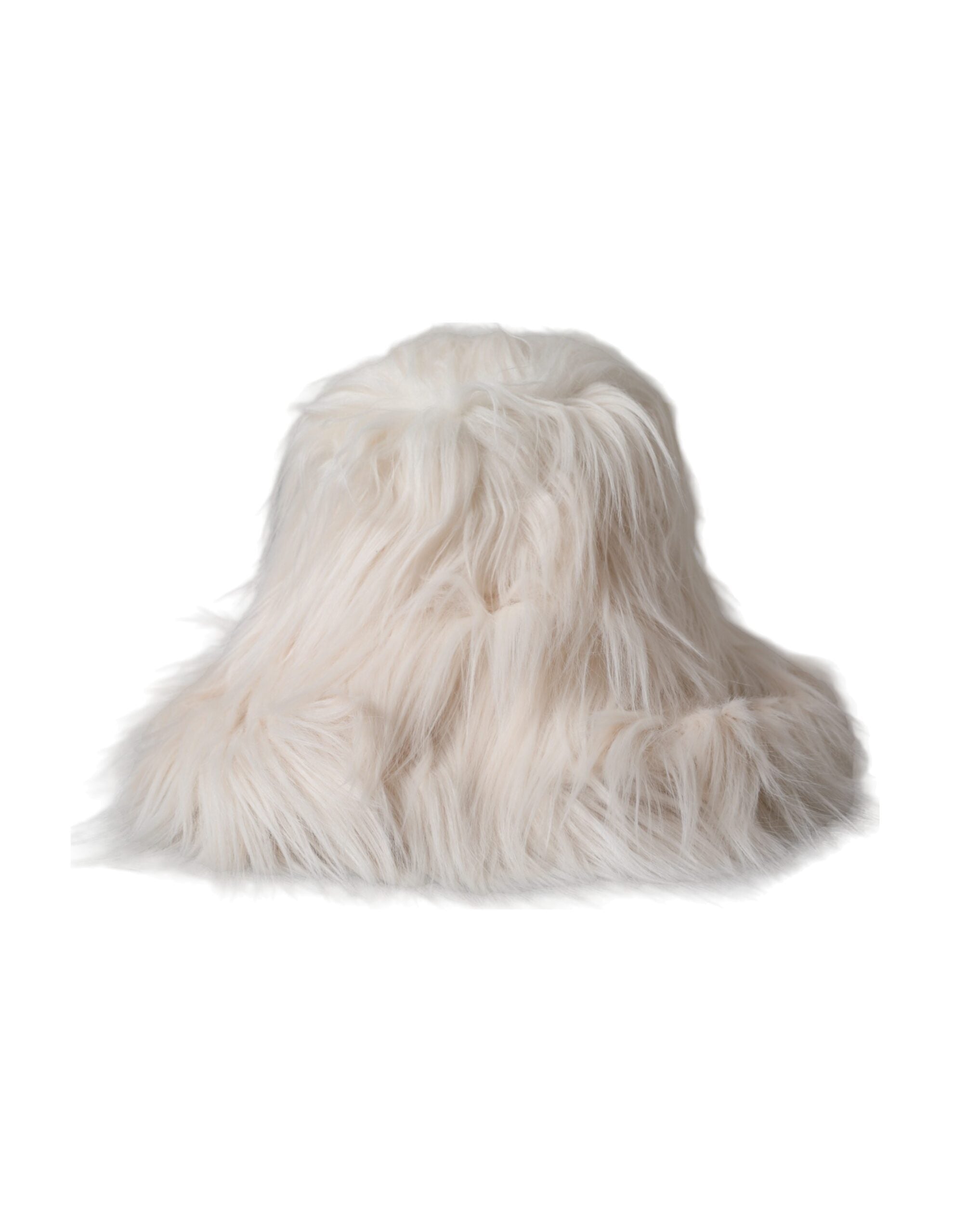 Off White acrylic fur women's bucket hat by Dolce & Gabbana, featuring a stylish and cozy design with a wide brim.
