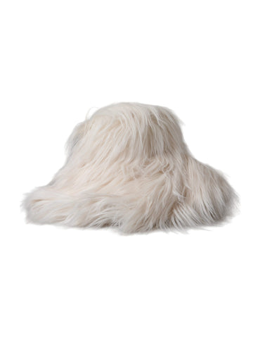 Off White acrylic fur women's bucket hat by Dolce & Gabbana, featuring a stylish and cozy design with a wide brim.