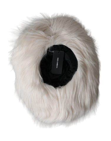 Off White acrylic fur women's bucket hat by Dolce & Gabbana, showcasing a stylish, plush fur texture and classic brim design.