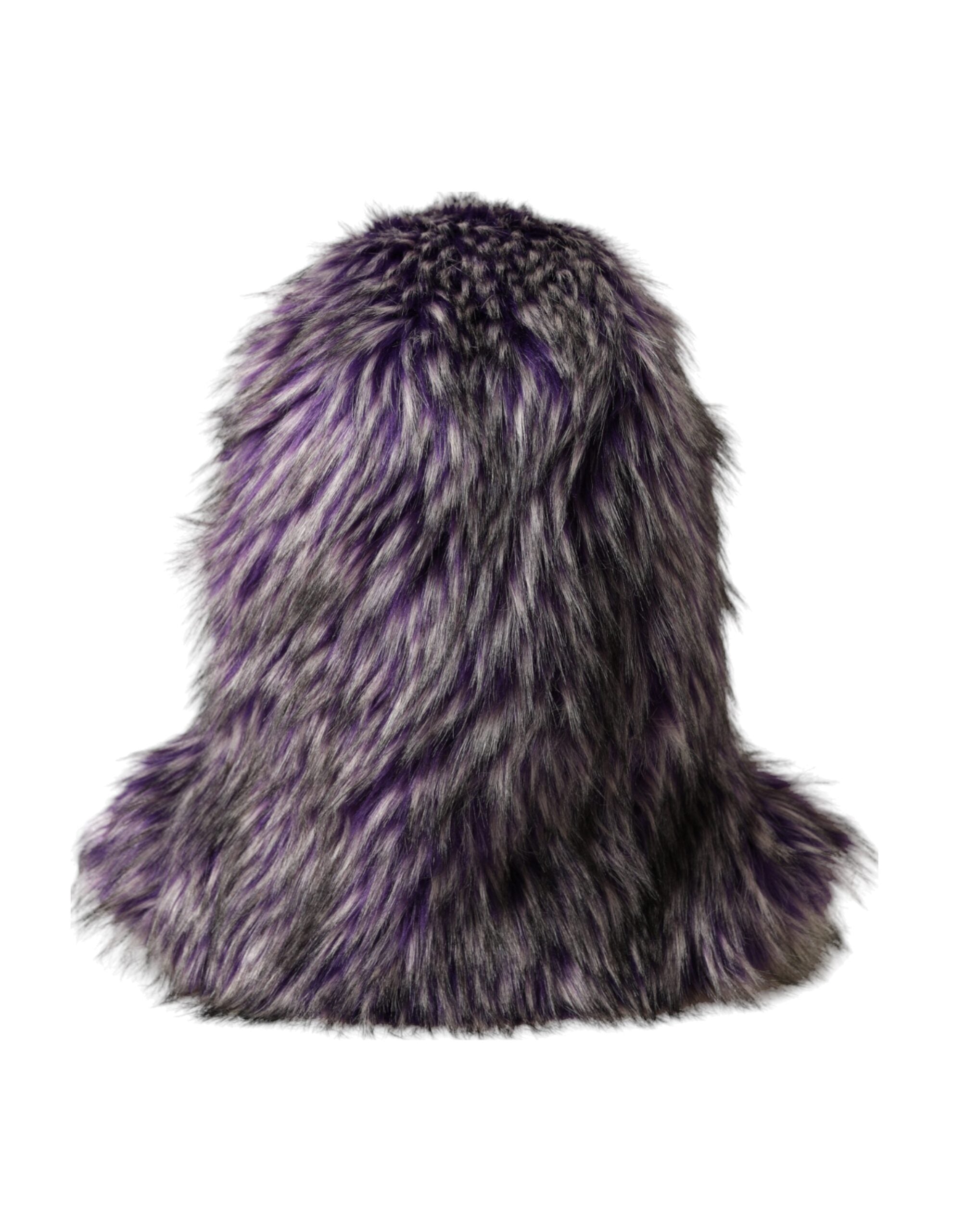 Purple faux fur Dolce & Gabbana head wrap hat, full coverage design with plush texture and stylish appearance.