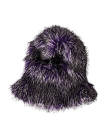 Purple faux fur whole head wrap hat by Dolce & Gabbana, stylish and cozy accessory with plush fur covering the entire head.