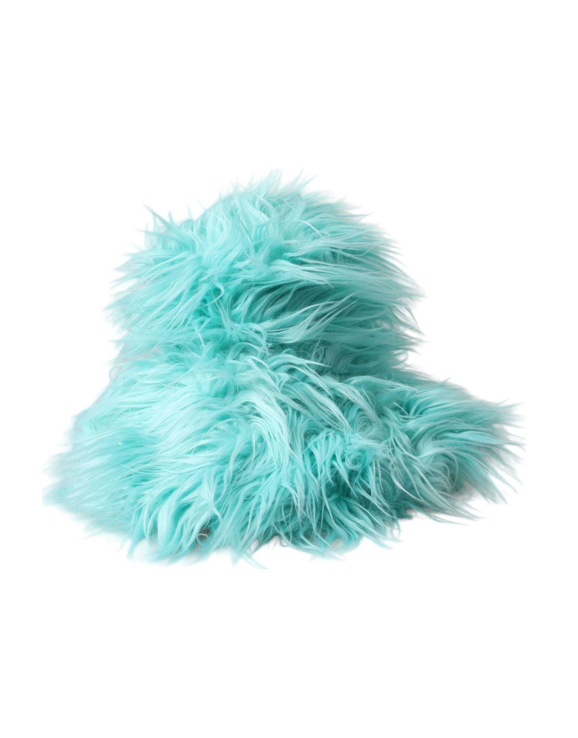Mint green acrylic fur bucket hat for women by Dolce & Gabbana, featuring soft fur material and stylish bucket hat design.