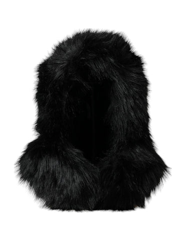 Black faux fur Dolce & Gabbana whole head wrap hat with plush, cozy texture and stylish design.