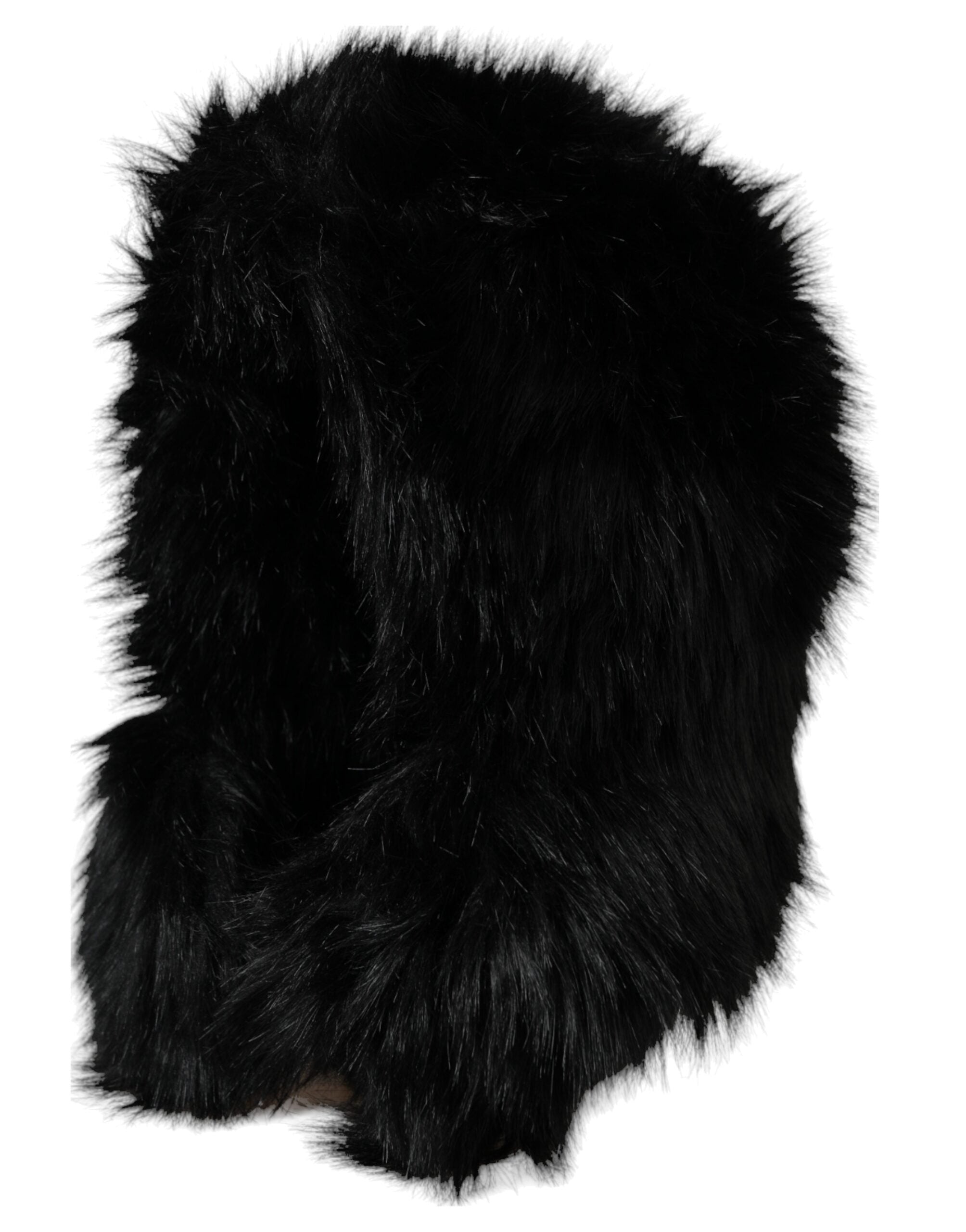 Black faux fur whole head wrap hat by Dolce & Gabbana, featuring plush texture and stylish coverage for cold weather.