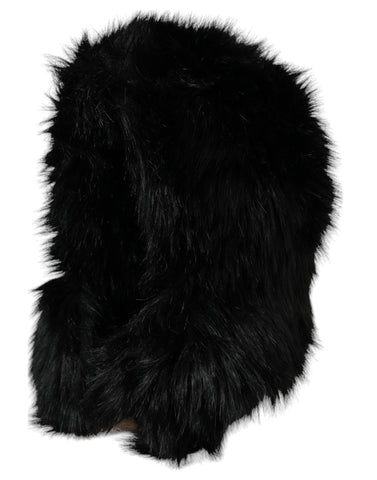 Black faux fur whole head wrap hat by Dolce & Gabbana, featuring plush texture and stylish coverage for cold weather.