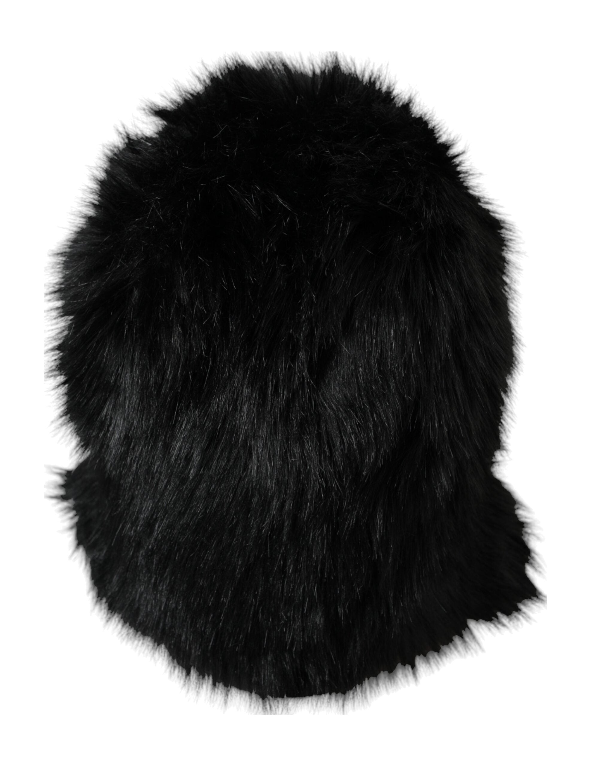 Black faux fur whole head wrap hat by Dolce & Gabbana, stylish and cozy winter accessory with plush fur coverage.
