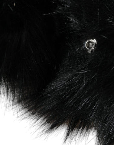 Black faux fur whole head wrap hat by Dolce & Gabbana, featuring plush, luxurious texture and full head coverage.