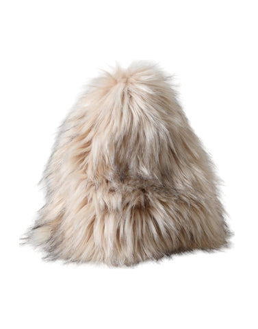 Beige acrylic fur women's bucket hat by Dolce & Gabbana featuring a soft, plush texture and wide brim.