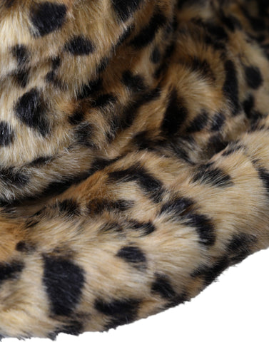 Brown leopard fur bucket hat for women by Dolce & Gabbana, featuring a stylish leopard print and soft fur texture.