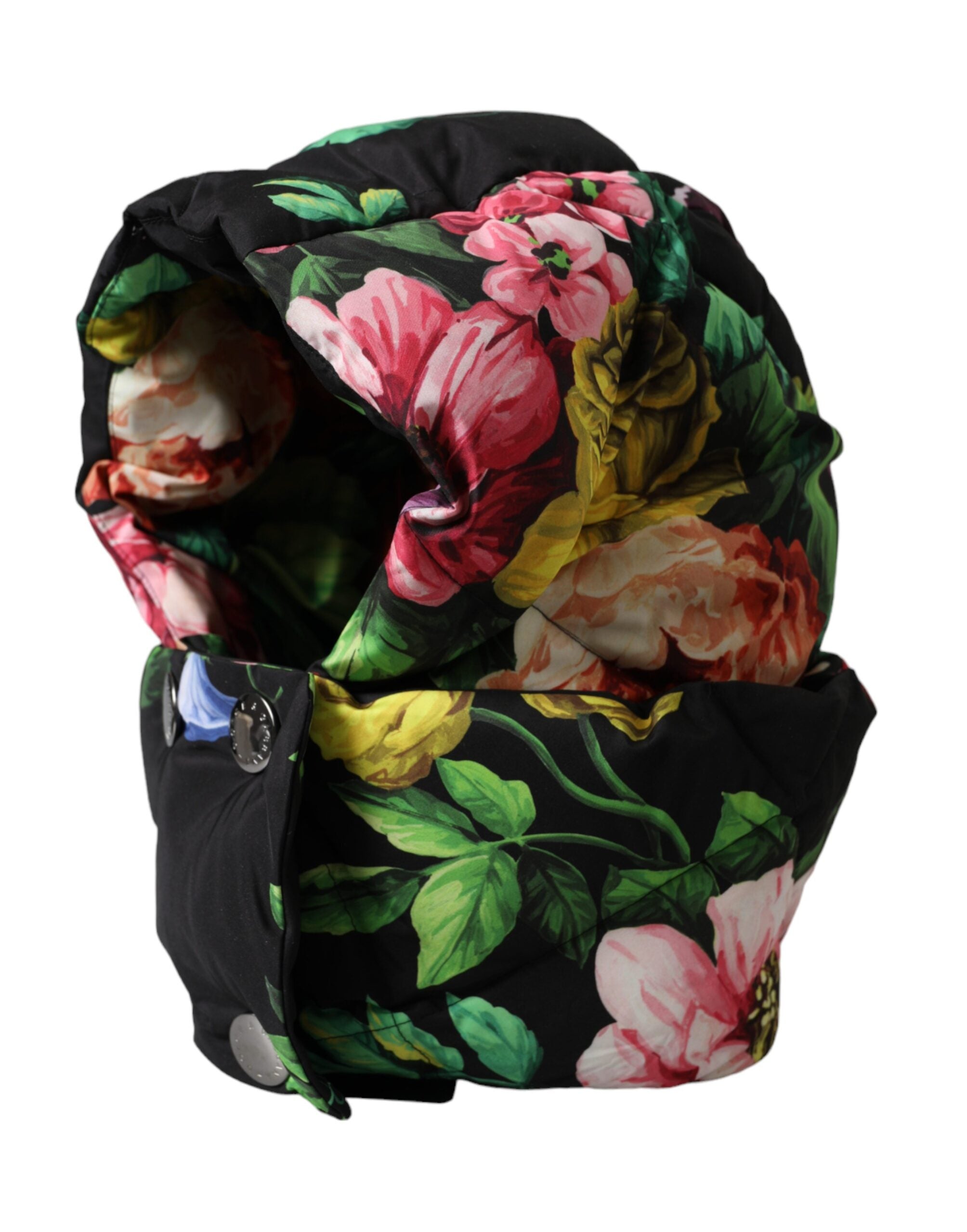 Black floral print whole head wrap hat by Dolce & Gabbana, featuring elegant fabric and stylish design for versatile fashion.