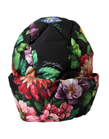 Black floral print whole head wrap hat by Dolce & Gabbana, featuring a stylish floral pattern and full head coverage.