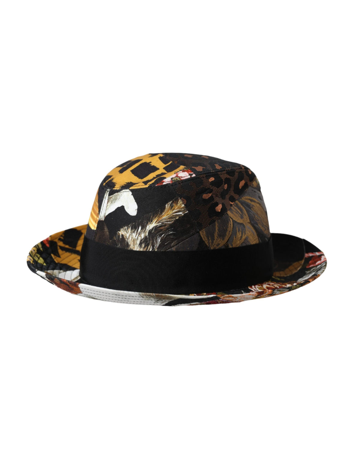 Multicolor patchwork women’s fedora hat with wide brim by Dolce & Gabbana, featuring vibrant, artistic design and stylish appeal.