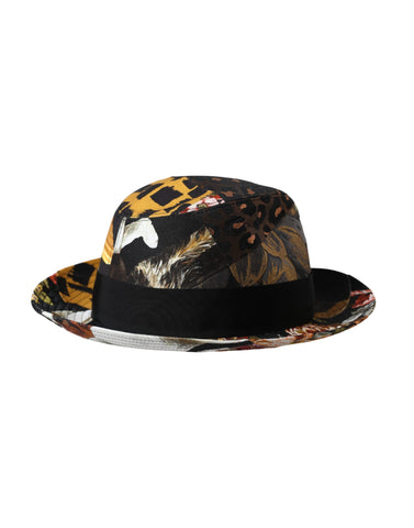 Multicolor patchwork women’s fedora hat with wide brim by Dolce & Gabbana, featuring vibrant, artistic design and stylish appeal.