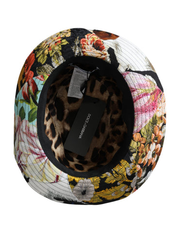 Multicolor patchwork women’s fedora hat with wide brim by Dolce & Gabbana, stylish and vibrant accessory for fashionable outfits.