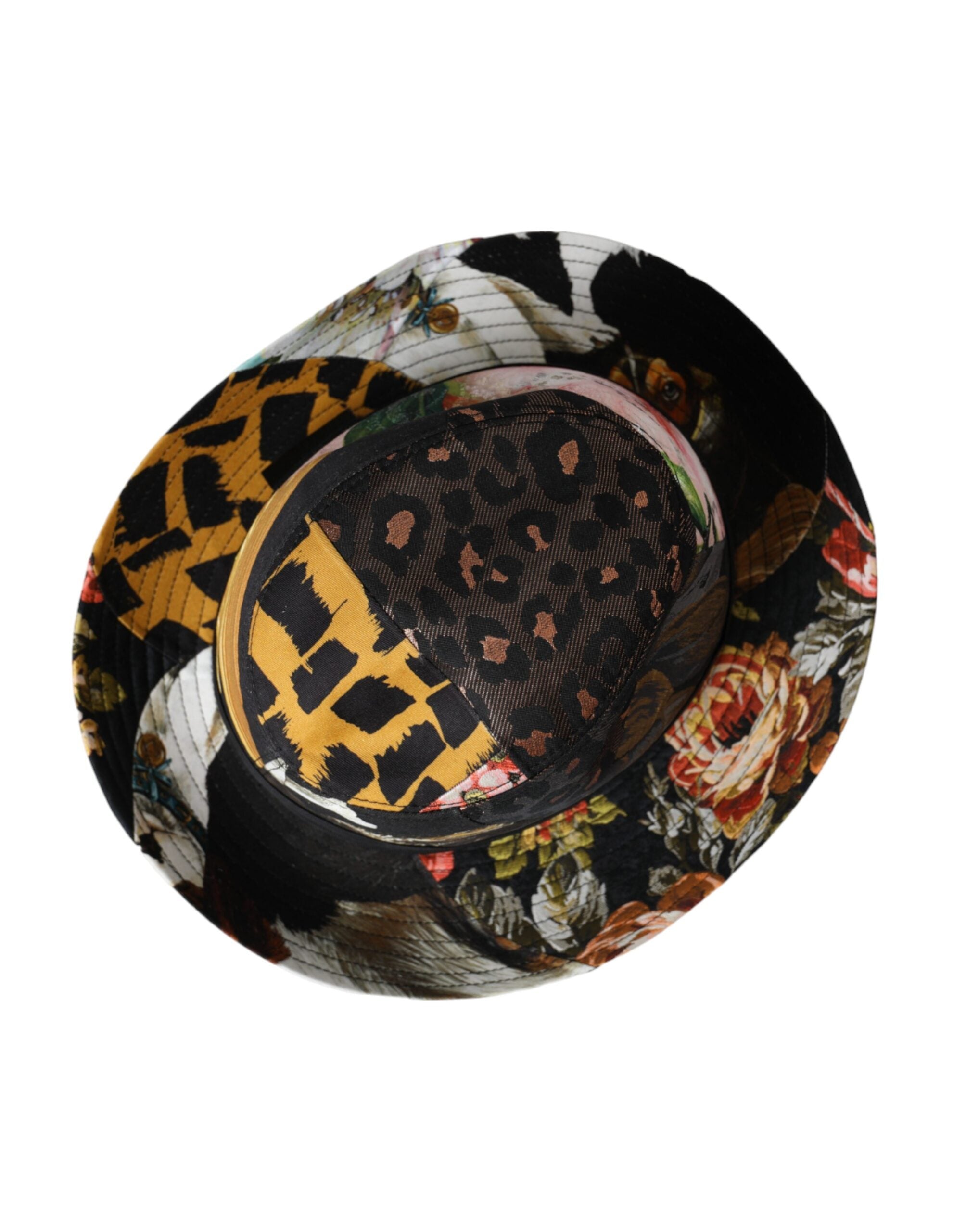 Multicolor patchwork women's Fedora hat with wide brim by Dolce & Gabbana, featuring vibrant fabric sections and classic style.