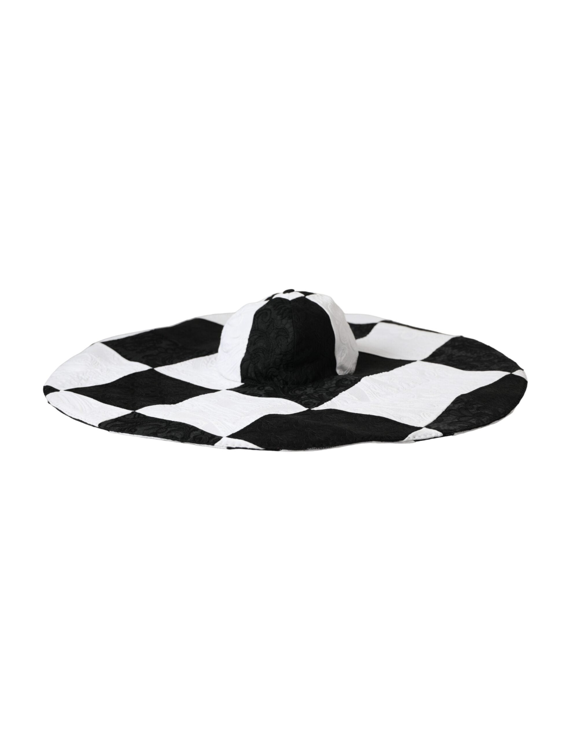 Black and white checkered wide brim floppy hat by Dolce & Gabbana, featuring a stylish, flowing design perfect for summer accessories.