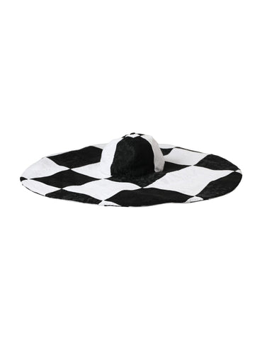 Black and white checkered wide brim floppy hat by Dolce & Gabbana, featuring a stylish, flowing design perfect for summer accessories.