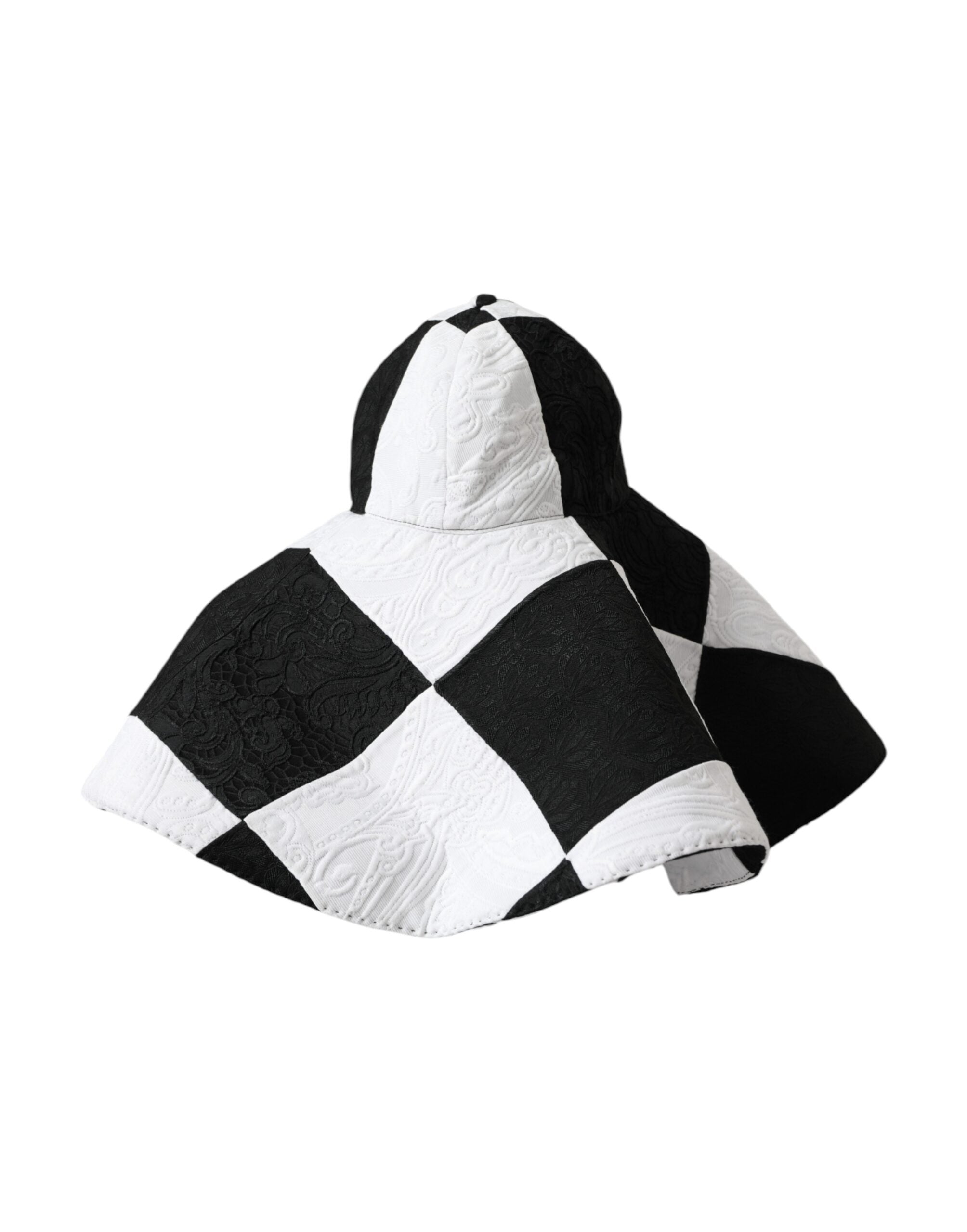 Black and white checkered wide brim floppy hat by Dolce & Gabbana, featuring a stylish and sun-shielding design.