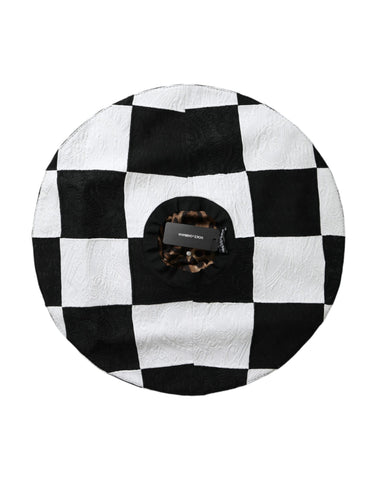 Black and white checkered wide brim floppy hat by Dolce & Gabbana, featuring a stylish oversized design and soft fabric.