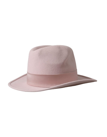 Pink rabbit fedora trilby hat for women by Dolce & Gabbana, featuring a stylish and playful design with a wide brim.