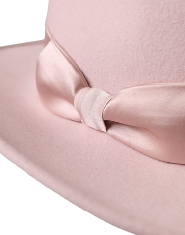 Pink rabbit fedora trilby hat for women by Dolce & Gabbana, featuring a stylish, playful design with a wide brim and decorative band.