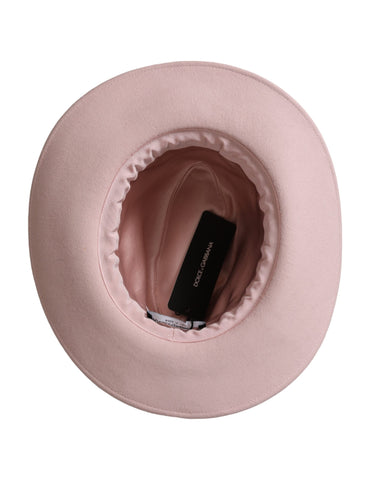 Pink rabbit fedora trilby hat for women by Dolce & Gabbana, featuring a stylish and playful design with a wide brim.