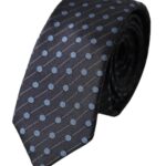 Black and blue polka dot silk men's tie with adjustable length from Dolce & Gabbana, featuring a classic pattern and smooth fabric.